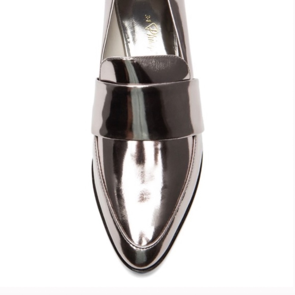 3.1 Phillip Lim, Quinn Silver Metallic Loafer, 38